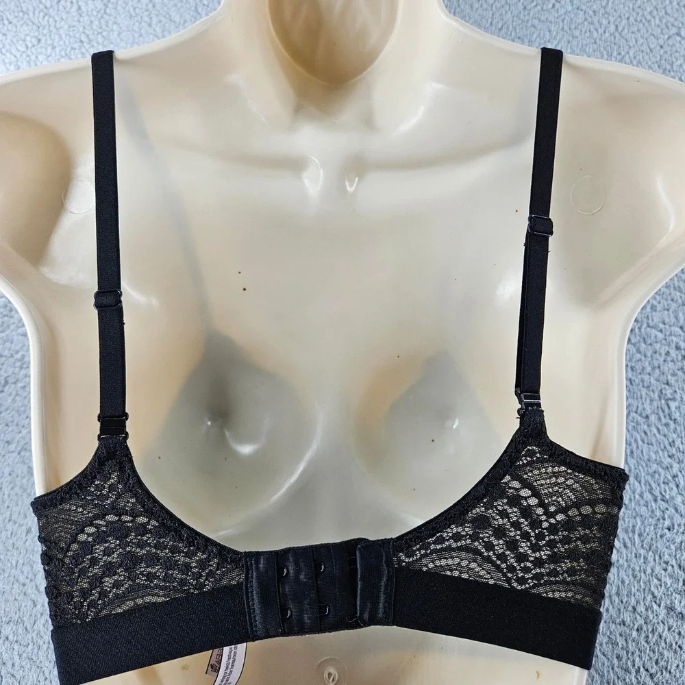 Victorias Secret Lined No Wire Bra Womens 32D Black Floral Lace Wireless Comfort